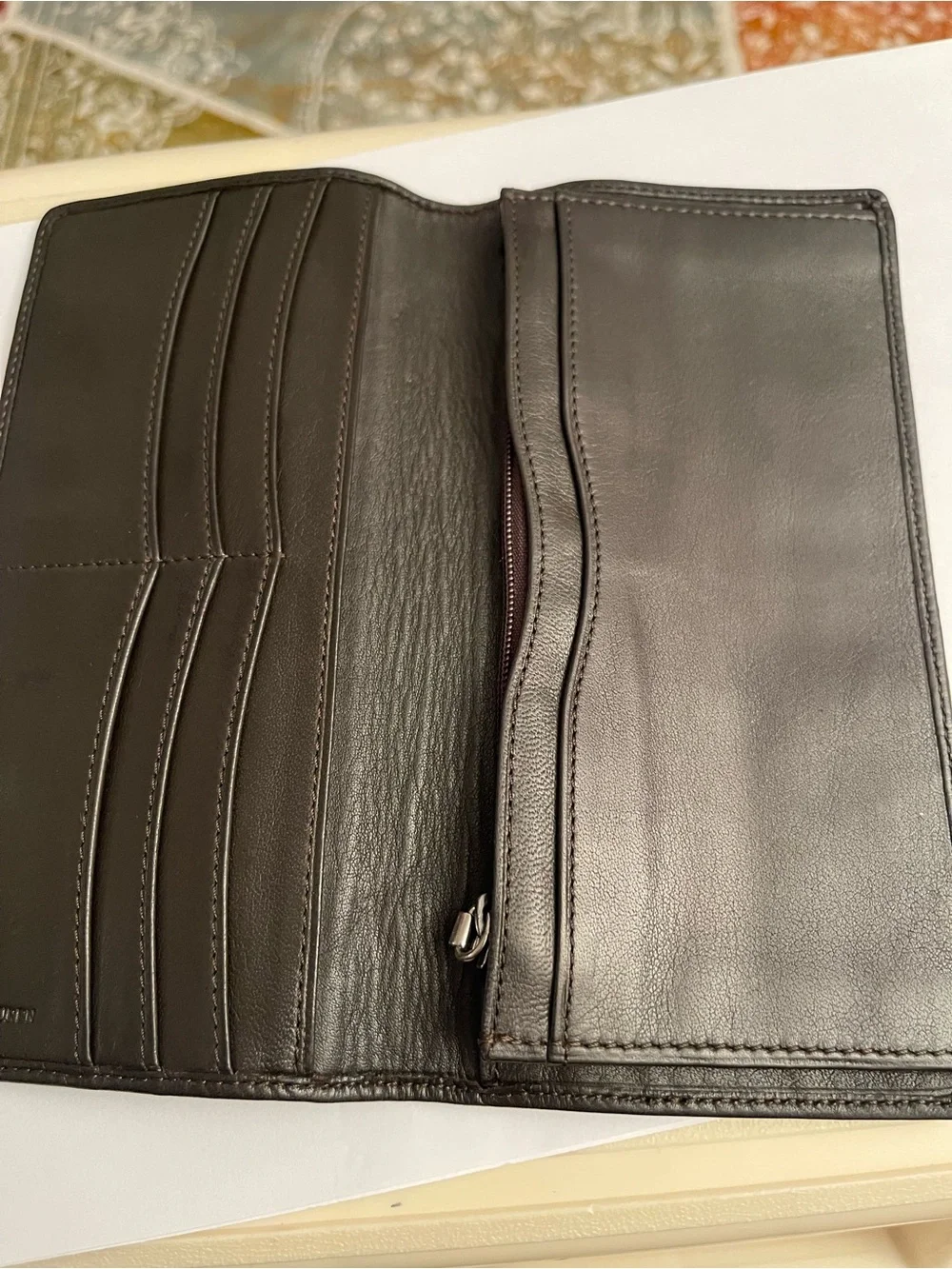 Lauren Ralph Lauren Black Leather Long Wallet with Silver Logo